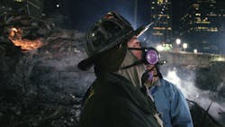 FDNY firefighter Joey Esposito works at Ground Zero in lower Manhattan in December 2001 searching for victims of the 9/11 terror attacks.