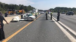 Four people were injured when a small airplane crashed onto a roadway Thursday in Bowie, MD, injuring four people.