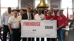 Nashville Fire Department Director Chief Williams Swann with Endeavor Business Media CEO Chris Ferrell with Nashville FD command staff, and Box 55 President Buck Dozier and Box 55 members.