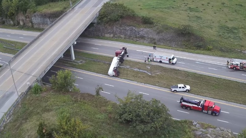 Columbia, TN, Fire and Rescue's drone served as a constant eye in the sky as the department's hazmat team dealt with an overturned propane truck.