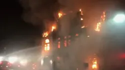 A Duluth, MN, was injured when he was hit by falling debris while battling a blaze at 117-year-old synagogue early Monday.