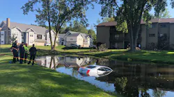 Grand Rapids, MI, firefighters rescued a driver Wednesday after an 'underlying medical condition' possibly forced the man to veer off the road and into the water.