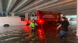 Houston firefighters rolled out their high-water rescue vehicle to deal with the severe weather caused by Imelda on Thursday.