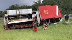 Veteran Jacksonville, FL, Fire Capt. Daniel Arms suffered serious injuries after the apparatus he was driving overturned Sunday.