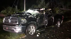 A Northwood, NC, firefighter was trapped and injured when a tree struck his personal pickup truck as he was driving to the fire station as part of the department's Hurricane Dorian response.