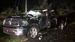 A Northwood, NC, firefighter was trapped and injured when a tree struck his personal pickup truck as he was driving to the fire station as part of the department&apos;s Hurricane Dorian response.