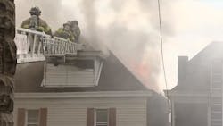 Three Pittsburgh firefighters were injured battling a five-alarm fire in the Knoxville neighborhood Tuesday. Three Pittsburgh firefighters were injured battling a five-alarm fire in the Knoxville neighborhood Tuesday.