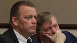Former Utica, NY, firefighter Richard Forte (left) was found guilty Wednesday of three charges stemming from an alleged incident in 2018 involving a female colleague.