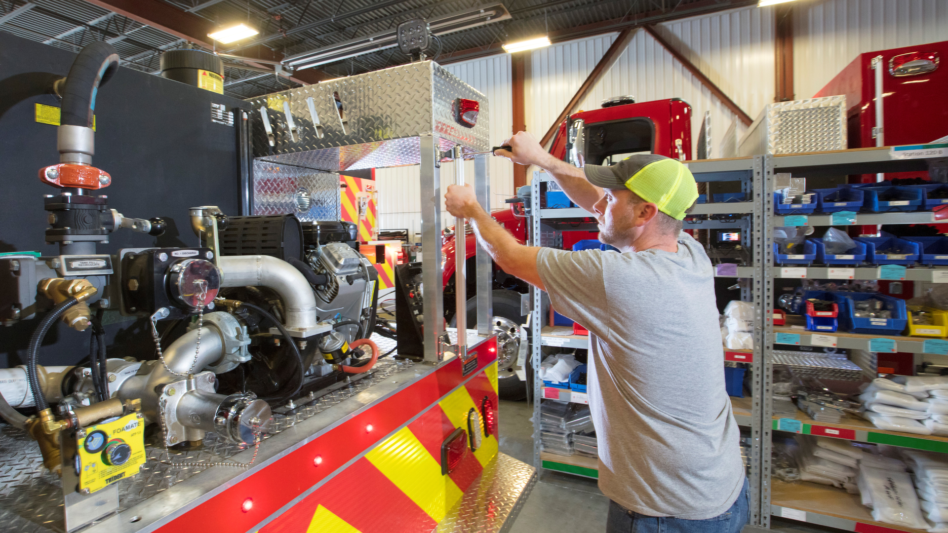 Accessiblity is important to ensure proper maintenance of components, like the pump module, on this apparatus under construction at the Midwest Fire plant.