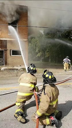 More than 15 fire departments battled an apartment blaze Monday in Depue, IL, that injured a Spring Valley firefighter. More than 15 fire departments battled an apartment blaze Monday in Depue, IL, that injured a Spring Valley firefighter.