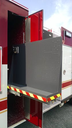 This engine from Howard County, MD, was designed to incorporate many Clean Cab concepts including this cab compartment for the storage of SCBA and other equipment.