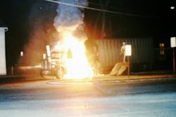 Box truck carrying white phosphorus caught fire in downtown Gettysburg, PA. (Courtesy Gettysburg Fire Department). Box truck carrying white phosphorus caught fire in downtown Gettysburg, PA. (Courtesy Gettysburg Fire Department).