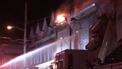 An explosion and ensuing fire tore through row homes in Allentown, PA, early Sunday, displacing more than 20 residents and sending one firefighter to the hospital.