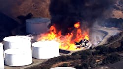 Firefighters battled a massive fire at Crockett, CA, oil storage facility that was ignited by an explosion that sent a giant fireball into the air. Firefighters battled a massive fire at Crockett, CA, oil storage facility that was ignited by an explosion that sent a giant fireball into the air.
