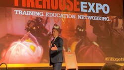 Escambia County, FL, Battalio Chief Curt Isakson delivers his keynote address Thursday during Firehouse Expo 2019 in Nashville, TN.