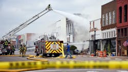 Denison Fire Rescue was left without its own aerial last week as a fire burned part of Main Street. Chief Gregg Loyd said the department was at the mercy of its mutual aid partners to provide an aeral to assist with the fire as the city&apos;s was sidelined for repairs.