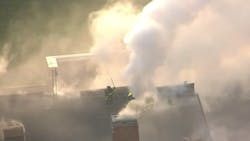 Detroit firefighters battled a two-alarm blaze at a vacant school Thursday that the deputy fire commissioner said was 'a tough fire to fight.' Detroit firefighters battled a two-alarm blaze at a vacant school Thursday that the deputy fire commissioner said was 'a tough fire to fight.'