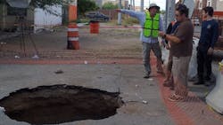 Phoenix firefighters were sent to Hermosillo, Mexico, to help local authorities search for a man who fell into a sinkhole. Phoenix firefighters were sent to Hermosillo, Mexico, to help local authorities search for a man who fell into a sinkhole.