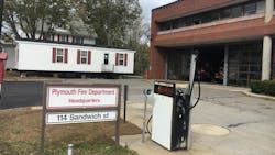 Plymouth, MA, Fire Department crews and administration workers are operating from a trailer while repairs are made to the headquarters after a roof partially caved in.