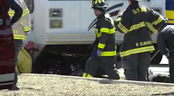 San Jose, CA, firefighters removed a man who struck and trapped under a light rail train early Tuesday.