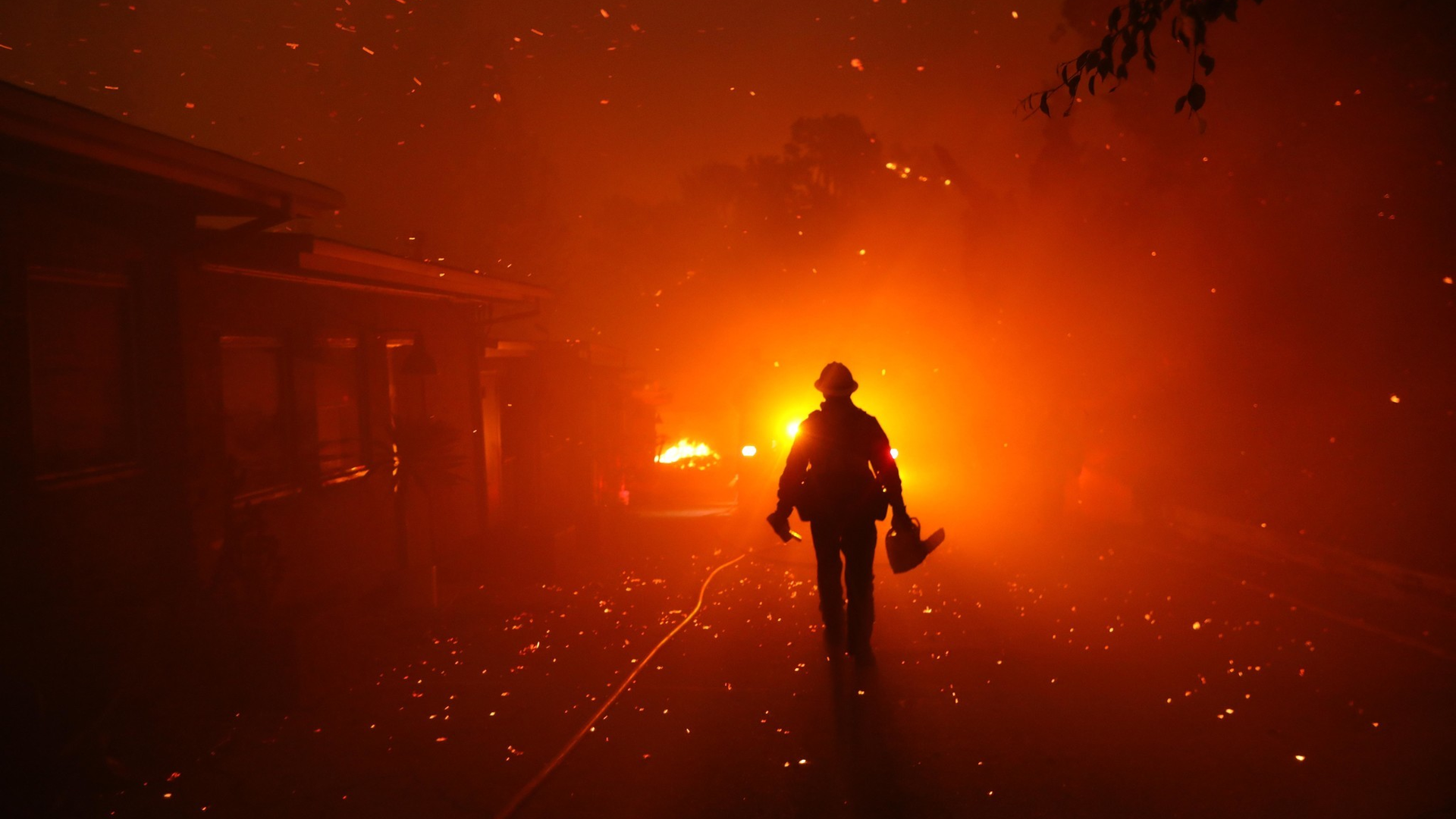 The Woolsey fire burns homes in Malibu, CA, on Nov. 9, 2018.
