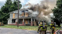 During live-fire training, the Salisbury, NC, Fire Department (SFD) appeared to have a close call. As the fire on the second floor intensified, a large piece of burning plywood flew from a window, narrowly missing a firefighter positioned at the bottom of a ladder.
