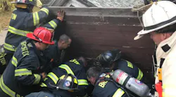 Brockton, MA, firefighters extricated two men Friday who were trapped when the roof of the shed they were in collapsed on them.