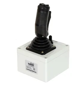 The intuitive joystick controller selects direction and stream pattern for the BrushHawk. The intuitive joystick controller selects direction and stream pattern for the BrushHawk.