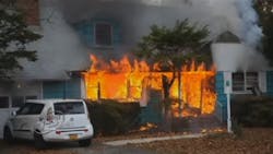 Three firefighters were injured battling a massive house fire Monday in Bayville, NY. Three firefighters were injured battling a massive house fire Monday in Bayville, NY.