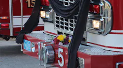 A procession passed the McKeon Road Fire Station, where fallen Worcester, MA, Lt. Jason Menard was assigned to Ladder 5, Group 2, on its way to Mercadante Funeral Home.