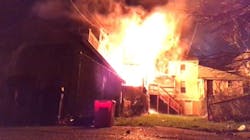 A Harrisburg, PA, firefighter was injured in a rooftop fall while battling a blaze that damaged five homes Saturday. A Harrisburg, PA, firefighter was injured in a rooftop fall while battling a blaze that damaged five homes Saturday.