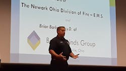 Newark firefighter Jason Hufford tells his emotional personal story of how he overcame the traumas of his job at Central Ohio Technical College's First Responder Mental Health Awareness Summit on Nov. 13, 2019 in Newark, OH. Newark firefighter Jason Hufford tells his emotional personal story of how he overcame the traumas of his job at Central Ohio Technical College's First Responder Mental Health Awareness Summit on Nov. 13, 2019 in Newark, OH.