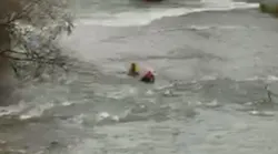 Niagara Falls, NY, firefighters and police pulled a man from fast-moving rapids before he reached the waterfall Thursday.