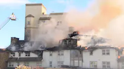 Firefighters from multiple departments battled a blaze that broke out at the 117-year-old Pocono Manor Resort on Friday.