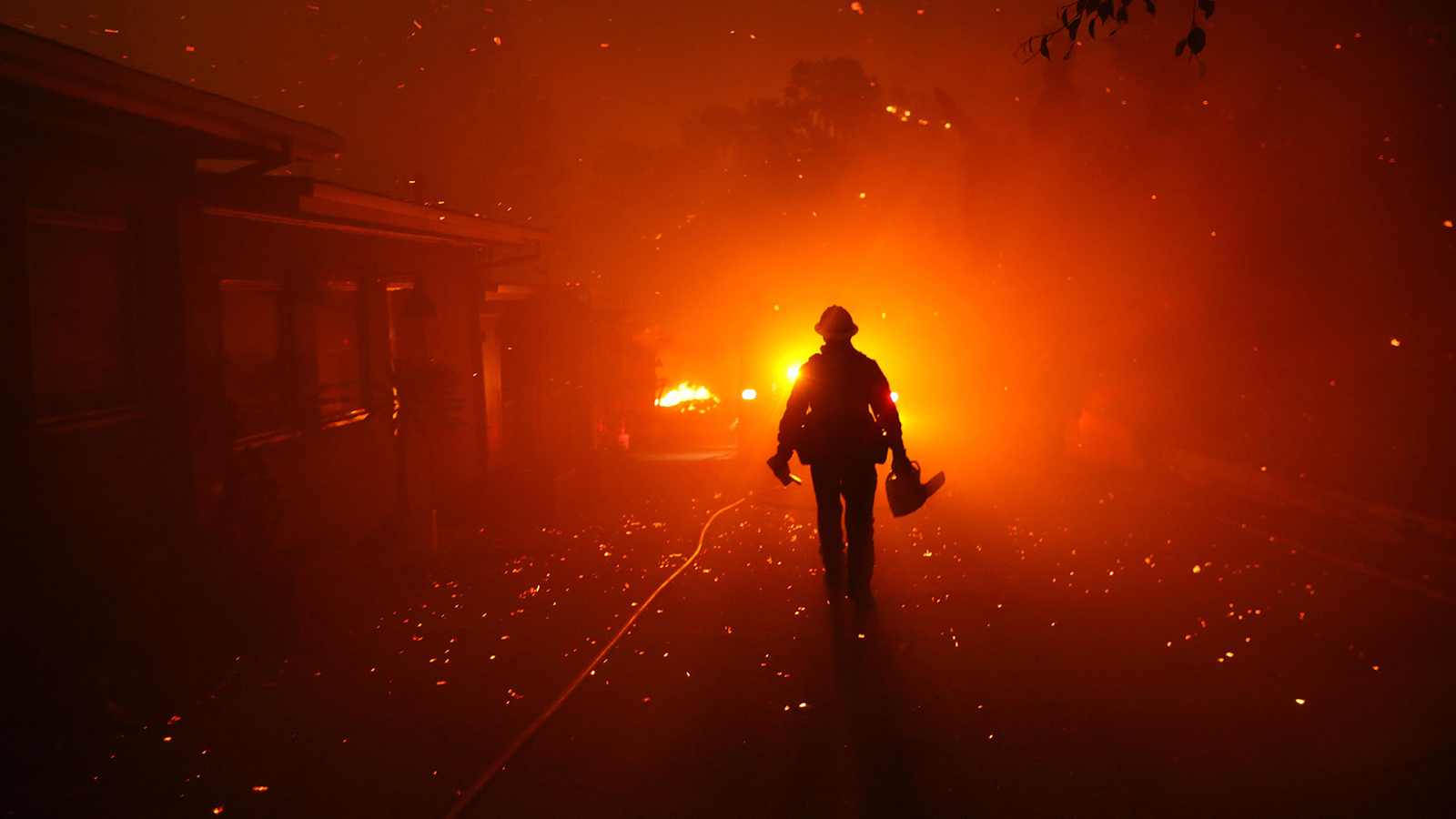 The Woolsey Fire burns homes in Malibu, CA, on Nov. 9, 2018.