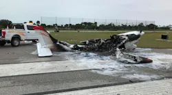 A small-engine airplane caught fire as it was preparing to takeoff Sunday from Venice, FL, Municipal Airport.