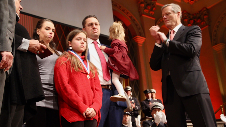 Firefighters from across Massachusetts were honored during the Firefighter of the Year awards at Worcester's Mechanics Hall on Tuesday. A posthumous Medal of Honor was awarded to fallen Worcester firefighter Christopher Roy and accepted by his 10-year-old daughter, Ava.