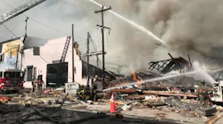 The scene of a gas explosion and fire in downtown Durham, NC, on April 10, 2019.
