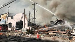 The scene of a gas explosion and fire in downtown Durham, NC, on April 10, 2019. The scene of a gas explosion and fire in downtown Durham, NC, on April 10, 2019.