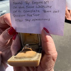 A diamond ring was found last week in a gutter while firefighters battled the Getty fire. A diamond ring was found last week in a gutter while firefighters battled the Getty fire.