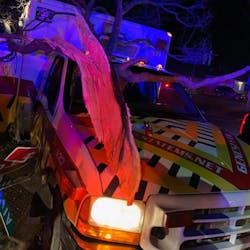 A STAT EMS ambulance stolen from a Flint, MI, hospital crashed after a police chase Tuesday. A STAT EMS ambulance stolen from a Flint, MI, hospital crashed after a police chase Tuesday.