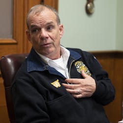 Worcester, MA, Fire Chief Michael Lavoie talks about the creation of a task force regarding firefighter safety at City Hall on Friday, Nov, 23, 2019.