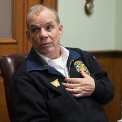 Worcester, MA, Fire Chief Michael Lavoie talks about the creation of a task force regarding firefighter safety at City Hall on Friday, Nov, 23, 2019. Worcester, MA, Fire Chief Michael Lavoie talks about the creation of a task force regarding firefighter safety at City Hall on Friday, Nov, 23, 2019.