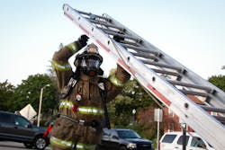 Raising, extending and climbing a 24-foot ground ladder could be an element of a basic course that a fire department puts together to assess members. Front squats, clean and presses, and dumbbell presses can be used to improve performance of this maneuver. Raising, extending and climbing a 24-foot ground ladder could be an element of a basic course that a fire department puts together to assess members. Front squats, clean and presses, and dumbbell presses can be used to improve performance of this maneuver.