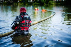 An inflatable hose device can be used for a water rescue if the victim's situation permits him/her to grasp it. Among problems that can emerge: The hose will try to bend or snake. An inflatable hose device can be used for a water rescue if the victim's situation permits him/her to grasp it. Among problems that can emerge: The hose will try to bend or snake.