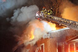 Firefighters began searching the home for a squatter who was reported to live inside, but were forced out by advanced fire conditions. Firefighters began searching the home for a squatter who was reported to live inside, but were forced out by advanced fire conditions.