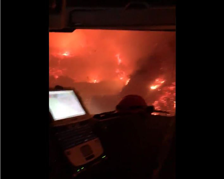 The view from a Santa Barbara County fire appartus at the Cave Fire.