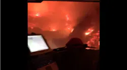 The view from a Santa Barbara County fire appartus at the Cave Fire.
