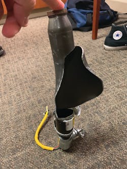 The stored-gas airbag inflator that failed violently when cut into when fire/rescue crews cut away portions of the roof structure of a crash-damaged SUV to “flap” the roof. The inflator, which is pressurized to 10,200 psi, is positioned invisible to the eye on the inside of the C-pillar, beneath an inner plastic trim panel. As a result of cutting the inflator, five responders were injured. The stored-gas airbag inflator that failed violently when cut into when fire/rescue crews cut away portions of the roof structure of a crash-damaged SUV to “flap” the roof. The inflator, which is pressurized to 10,200 psi, is positioned invisible to the eye on the inside of the C-pillar, beneath an inner plastic trim panel. As a result of cutting the inflator, five responders were injured.