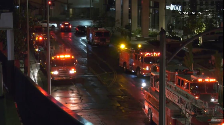 Los Angeles fire officials said that sprinklers doused the suspected arson fires.